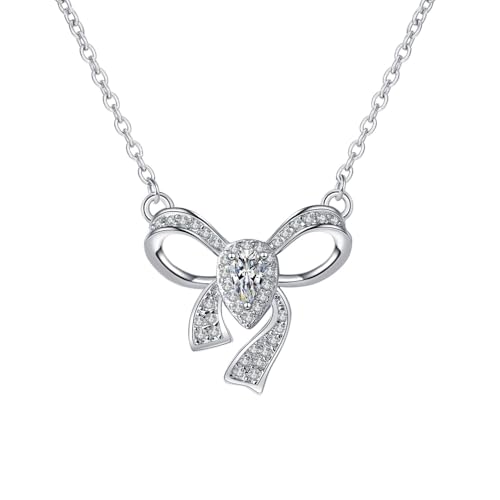 KnSam 18 Karat Weißgold 750 Halskette Damen Hochzeit Echtgold Schmuck, Frau Ketten Schmetterling Wassertropfen Labor Erstellt Diamant Tropfenschliff, 18K Gold Damenkette, 45+5cm von KnSam