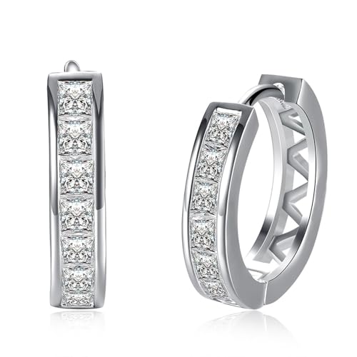 KnSam 18 Karat Weißgold 750 Schmuck Damen Ohrringe Echt-Gold, Creolen Hohl mit Moissanit Quadratschliff, 18K Gold Frauen Ohrringe, Silber von KnSam