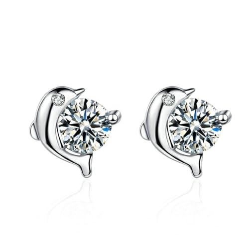 KnSam 18 Karat Weißgold Damen Ohrstecker, Ohrstecker Delfin mit Moissanit, 18K Gold Ohrstecker Echtgold Schmuck, Silber von KnSam