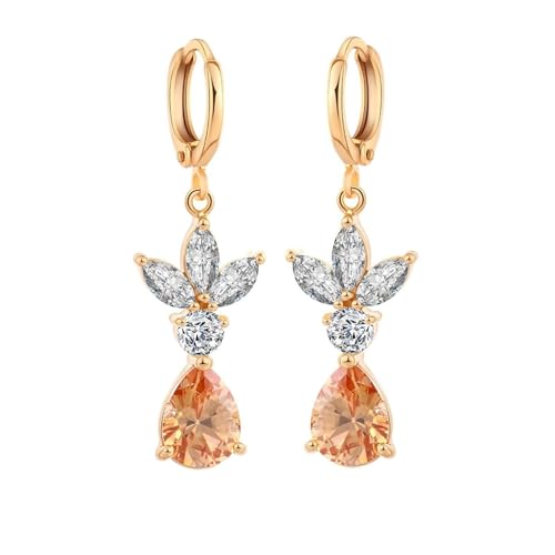 KnSam 18K 750 Gelbgold Frauen Ohrringe, Ohrhänger Blatt mit Zimtstein Champagner Tropfenschliff, Au750 Gold Ohrringe Jugendstil mit Moissanit Echtschmuck, Gold von KnSam