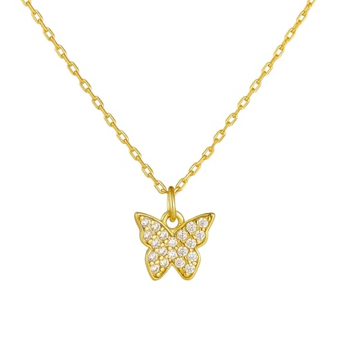 KnSam 18K 750 Gelbgold Halskette Damen Hochzeit, Schmetterling Damenkette Anhänger mit Labor Erstellt Diamant (Brillantschliff Weiß), Frau Ketten Au750 Gold Echter Schmuck, 38+5CM von KnSam