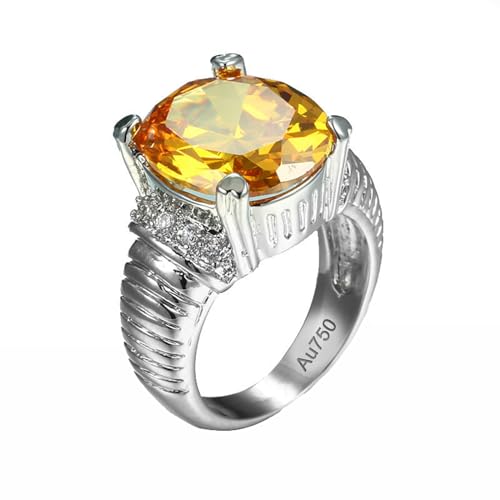 KnSam 18K 750 Weiß Gold Trauringe, Citrin Solitär Ring Verlobungsring Gelb, Au750 Gold Freundschaftsringe mit Moissanit Echtgold Schmuck, Gr.56 (17.8) von KnSam