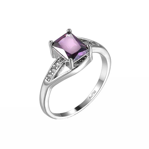 KnSam 18K Weiß Gold Ringe Verlobung Ringe, Amethyst Simple Elegant Ring Ring Hochzeit Lila, Au750 Gold Eheringe Vintage mit Moissanit Echt Gold Schmuck, Gr.58 (18.5) von KnSam