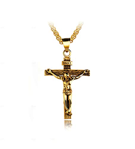 KnSam 18k Gold Vergoldet Kreuz Anhänger Halskette für Herren Damen mit 55cm Popcorn-Kette Gold Schwarz [Neuheit Halsschmuck] von KnSam