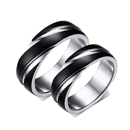 KnSam 2 Stück Ring Damen Ringe Hochzeit Partnerringe Edelstahl Schwarzer Silberring 6Mm Damen Gr. 54 (17.2) Herren Gr. 57 (18.1) Schwarz von KnSam