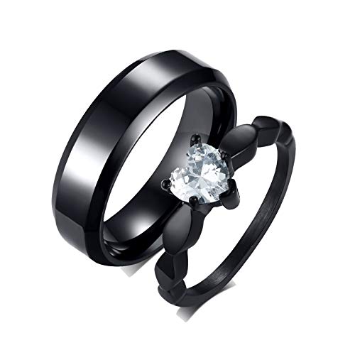 KnSam 2 Stück Ring Ringe Damen Breit Silber Eheringe Frau Schwarzer Ring 6Mm Herz Zirkonia Damen Gr. 62 (19.7) Herren Gr. 67 (21.3) Schwarz von KnSam