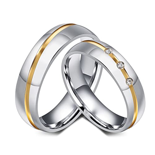 KnSam 2er Trauringe 6MM, Edelstahl Partnerring Zweifarbig für Frauen Männer, Silber Gold, Damen Gr.60 (19.1) & Herren Gr.54 (17.2) von KnSam