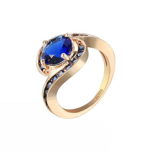 KnSam 585 Gold Hochzeitsring, Labor Erstellt Saphir Verdrehte Trauringe Blau, 14K Gold Partnerringe mit Saphir Echter Schmuck, Gr.66 (21.0) von KnSam