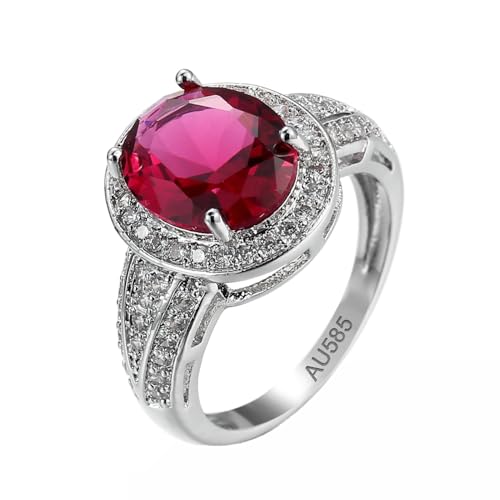 KnSam 585 Weiß Gold Hochzeitsring, Labor Erstellt Rubin 4 Klaue Pärchen Ringe Rose Rot, 14K Partnerringe mit Moissanit Echt Gold Schmuck, Gr.54 (17.2) von KnSam