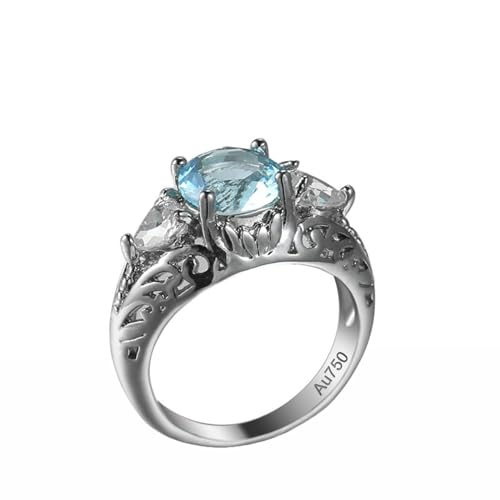 KnSam 750 Weiß Gold Ring Hochzeit Vintage, Topas Simple Hohl Versprechen Ring Blau, 18K Ehering Vintage mit Moissanit Echt Schmuck, Gr.69 (22.0) von KnSam