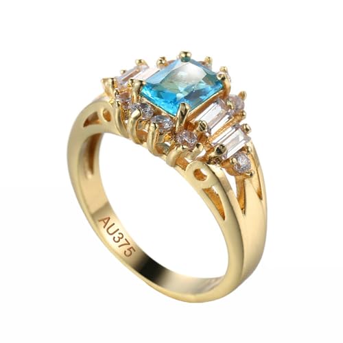 KnSam 9 Karat Gold 375 Solitärring, Topas Elegant Pärchen Ringe Blau, Trauringe 9K Gold mit Moissanit Echter Schmuck, Gr.53 (16.9) von KnSam