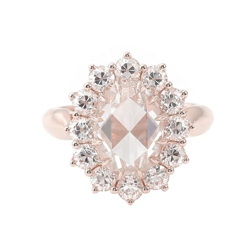 KnSam 9 Karat Rose Gold 375 Ring, Blumen Verlobungsring mit Moissanit 3ct I-J in Ovalschliff, 9K Rosegold Pärchen Ringe Hochzeitsband Echt Goldschmuck von KnSam