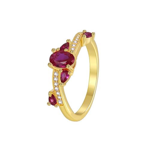 KnSam 9K Gelbgold 375 Antragsring, Klassiker Partnerringe mit Labor Erstellt Rubin (Ovalschliff Rose Rot), Au375 Gold Hochzeitsring Echtgold Schmuck, Gr.51 (16.2) von KnSam