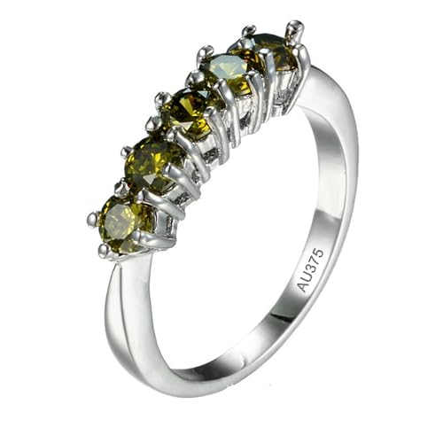 KnSam 9K Weißgold Partnerringe Echtgold Schmuck, Klassiker Verlobungsring mit 5 Peridot Grün, Ring Au375 Gold, Gr.65 (20.7) von KnSam