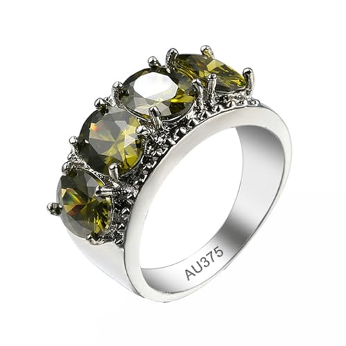 KnSam Antragsring Weiß Gold 9 Karat Au375, Simple Retro 4 Pärchen Ringe Bandringe mit Peridot Grün, Bandringe Hochzeitsring 9K Gold Echt Gold Schmuck, Gr.57 (18.1) von KnSam