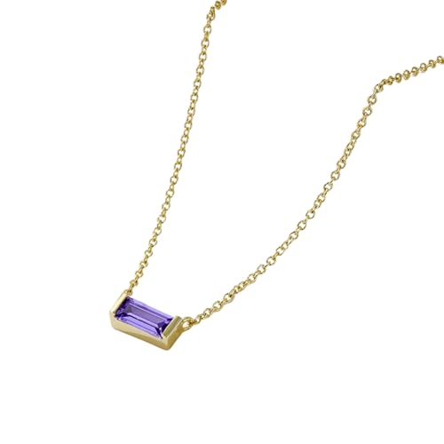 KnSam Au585 Gelbgold Damen Halskette, Klassiker Anhänger Damenkette mit Amethyst (Rechteckschliff Lila), 14K Gold Kette Frauen Echtgold Schmuck, 40+5CM von KnSam