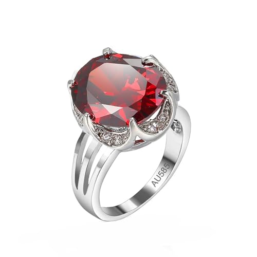 KnSam Au585 Weißgold Partnerringe, 6 Klaue Solitärring Rot, 14K Trauringe mit Moissanit Echt Gold Schmuck, Gr.58 (18.5) von KnSam