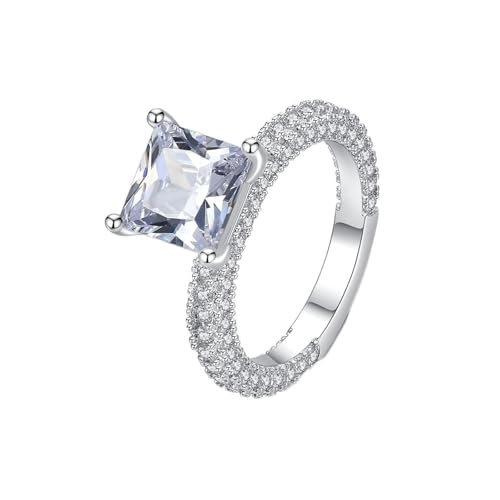 KnSam Au750 Weißgold Partnerringe, Solitärring Diamantring Klassiker mit Labor Erstellt Diamant Quadratschliff, 18K Pärchen Ringe mit Moissanit Echt Goldschmuck, Silber, 52 (16.6) von KnSam