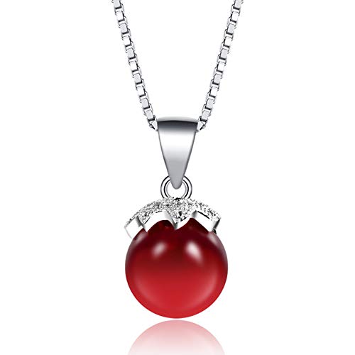 KnSam Damen Halskette Silber 925 Mit Anhänger Halskette Damen Anhänger Rot Kugel Halskette Anhänger Silberkette Brautschmuck Silber Zirkonia Silber Halskette von KnSam