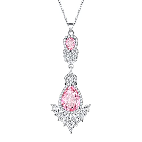 KnSam Damen Kette, Klassiker Gegliedert Design Frau Ketten mit Tropfen Zirkonia Rosa, Rosa Halskette von KnSam