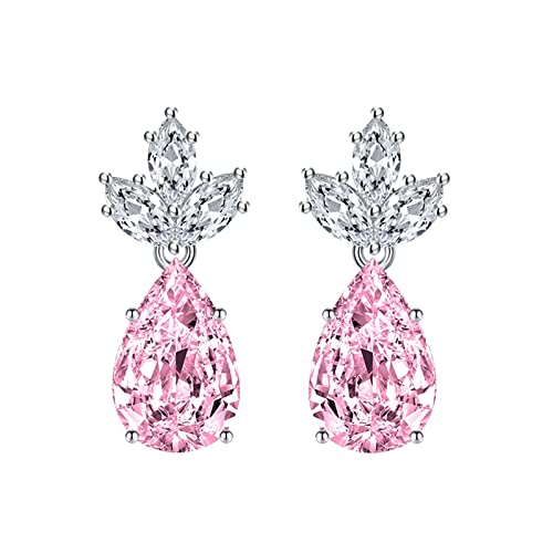 KnSam Damen Ohrstecker, Blumen Design Ohrringe Frauen mit Tropfen Zirkonia Rosa, Rosa Ohrhänger von KnSam