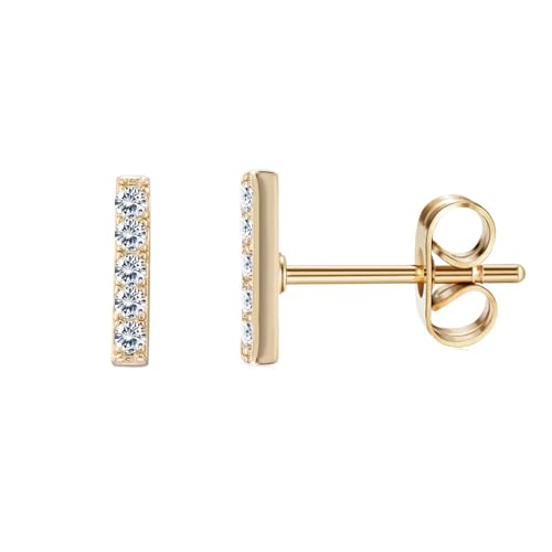 KnSam Damen Ohrstecker, Einfach Zylinder Design Ohrstecker Mädchen mit Zirkonia, Gold Ohrstecker Gestüt von KnSam