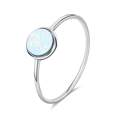 KnSam Damen Ring, Blaue Runde Opal Erstellt Silber Ring 925 925 Silber Ehering Silber 925 Verlobungsring Frau Silber Eheringe Blau 52 (16.6) von KnSam