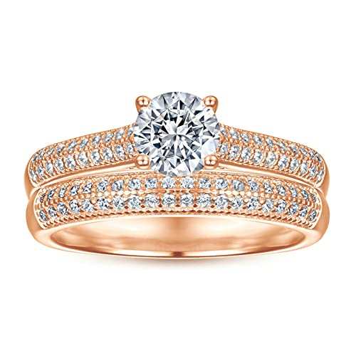KnSam Damen Ring, Ring Damen 925 4 Zinkeneinlage Im Klassischen Stil Hochzeit Ring Aus Silber Für Damen Mit Zirkonia Rose Gold 47 (15.0) von KnSam