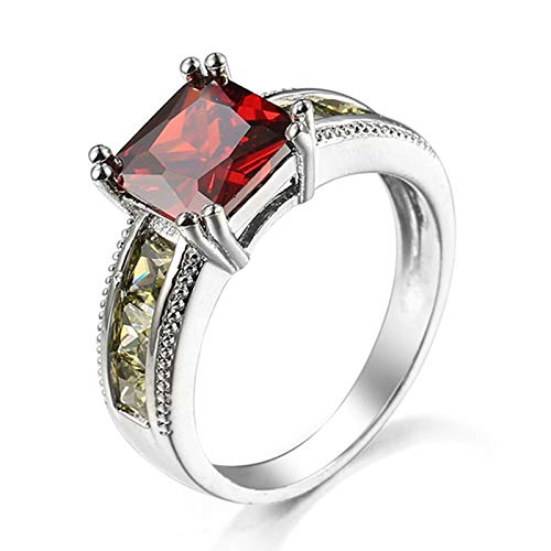 KnSam Damen Ring, Verlobungsring Partnerringe Verlobung Trauring Versilbert Breiter Ring Mit Zirkon Rot Grün Ehering von KnSam