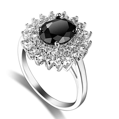 KnSam Damen Ring, Verlobungsring Ring Damen Vintage Trauring Vergoldet Blumenform Zirkon Schwarz Ehering von KnSam