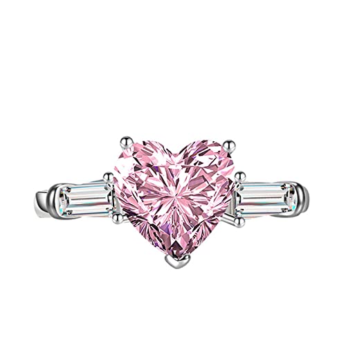 KnSam Damen Ring Verlobung, Herz Design Hochzeit Ringe mit Herz Zirkonia Rosa, Einstellbare Größe Rosa Ring von KnSam