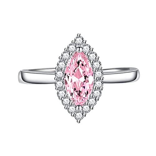 KnSam Damen Ring Verlobung, Klassiker Design Ring Ehering Damen mit Marquise Zirkonia Rosa, Einstellbare Größe Rosa Ring von KnSam