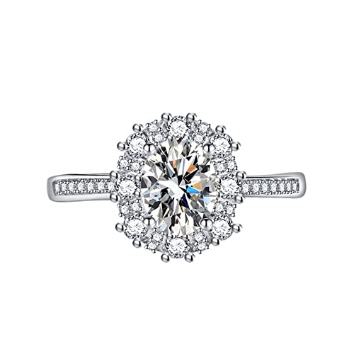 KnSam Damen Ring Vintage, Klassiker Design Trauringe Damen mit Oval Zirkonia, Einstellbare Größe Weiß Ring von KnSam