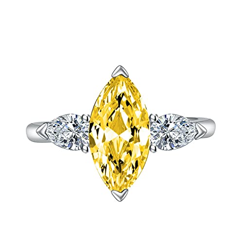 KnSam Damen Ringe Vintage, Klassiker Design Eheringe für Frauen mit Marquise Zirkonia Gelb, Verstellbare Größe Gelb Ring von KnSam