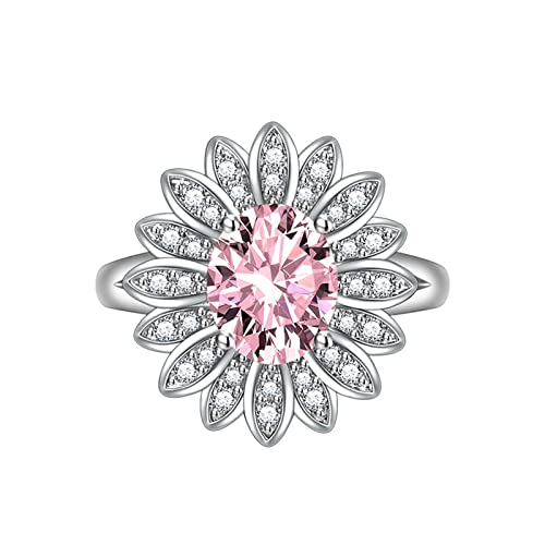 KnSam Damenring Vintage, Blumen Design Ringe Freundschaftsringe mit Oval Zirkonia Rosa, Einstellbare Größe Rosa Ring von KnSam