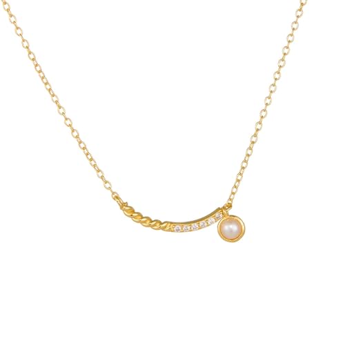 KnSam Echt Gold Damen Kette Hochzeit Gold 375, Klassiker Damenkette Anhänger mit Perle (Rundschliff Weiß), 9K Gelbgold Halskette Frauen, 40+5CM von KnSam