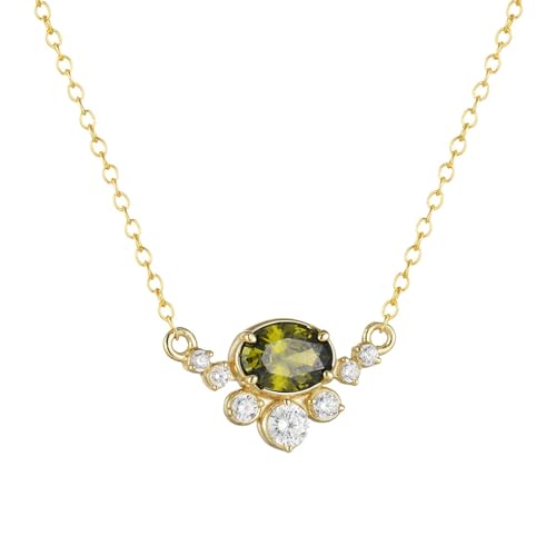 KnSam Echt Gold Schmuck Damen Kette Hochzeit 9K Gold 375, Klassiker Damenkette Anhänger mit Peridot (Ovalschliff Grün), Gelbgold Au375 Halskette Frauen, 40+5CM von KnSam