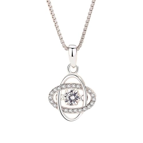 KnSam Echt Gold Schmuck Damen Kette Vintage Weißgold Au375, Klee Anhänger Damenkette mit Moissanit (Rundschliff Weiß), 9K Halsketten für Frauen, 40+4CM von KnSam