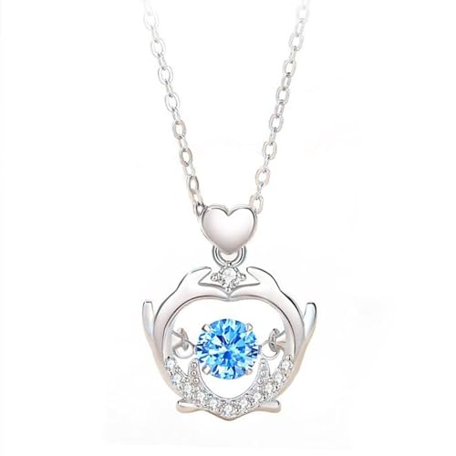 KnSam Echt Gold Schmuck Halskette Damen Hochzeit 18K Weißgold 750, Herz Geweihe Damenkette Anhänger mit Topas (Rundschliff Blau), Au750 Gold Frau Ketten, 40+5CM von KnSam