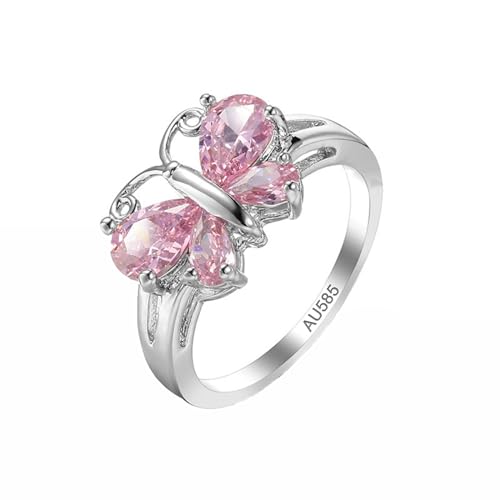 KnSam Echt Gold Schmuck Trauringe 14 Karat Weißgold Au585, Schmetterling Ring Partnerringe Rosa, 14K Gold Freundschaftsringe, Gr.49 (15.6) von KnSam