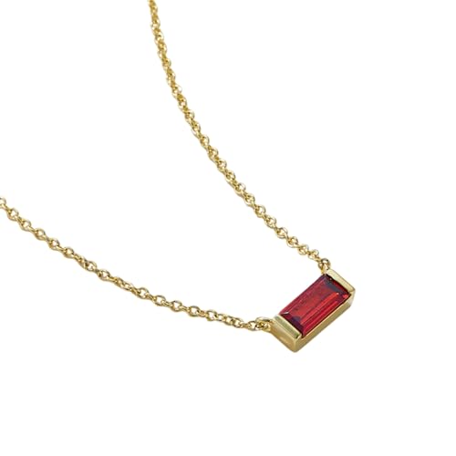 KnSam Echt Goldschmuck Damen Halskette Modeschmuck 9 Karat Gold Au375, Klassiker Anhänger Damenkette mit Labor Erstellt Rubin (Rechteckschliff Rot), 9K Gelbgold Kette Frauen, 40+5CM von KnSam