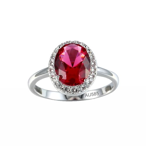 KnSam Echt Schmuck Solitärring Weiß Gold 585 14 Karat, Elegant Eheringe Rot, 14K Gold Ring mit Moissanit, Gr.67 (21.3) von KnSam