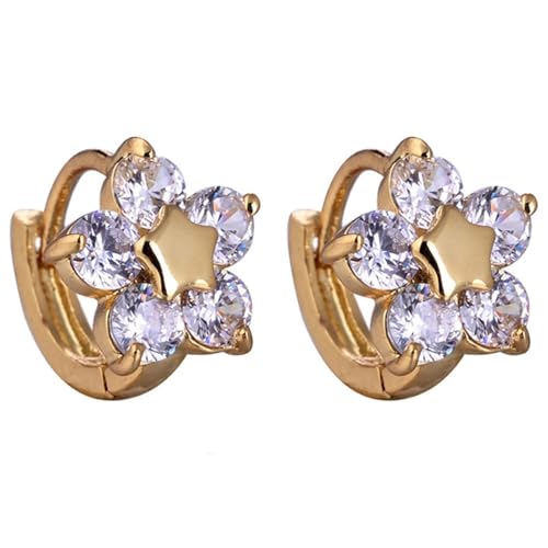 KnSam Echte Goldschmuck Ohrringe Damen Gelbgold 18K Au750, Creolen Blumen Stern mit Moissanit, Ohrringe Nickelfrei 750 Gold, Gold von KnSam