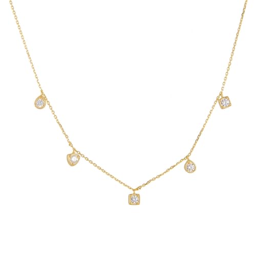 KnSam Echter Schmuck Damen Kette Anhänger 9 Karat Gelbgold 375, Zart Anhänger Damenkette mit Moissanit (Rundschliff Weiß), 9K Gold Halskette Frauen, 40+5CM von KnSam