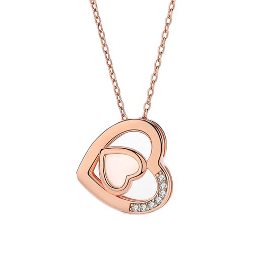 KnSam Echter Schmuck Halskette Damen 9 Karat Rose Gold, 2 Herz Damenkette Anhänger mit Moissanit (Rundschliff Weiß), 9K Rosegold Ketten für Frauen, 40+5CM von KnSam