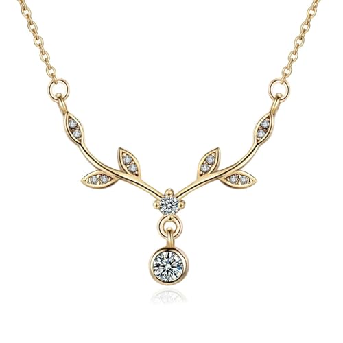KnSam Echter Schmuck Kette Damen Hochzeit Au750 Gold, Halskette Frauen Hirsche mit Labor Erstellt Diamant, Damenkette 18K Gelbgold, Gold, 45+5cm von KnSam