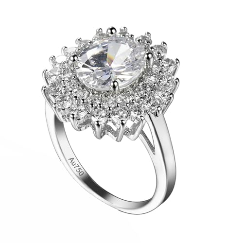 KnSam Echter Schmuck Trauringe 18K Weiß Gold 750, Labor Erstellt Diamant Blume Partnerringe, Au750 Gold Ring mit Moissanit, Gr.67 (21.3) von KnSam