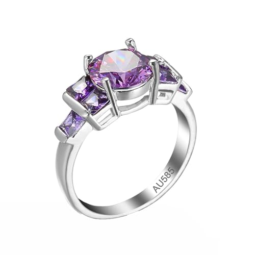 KnSam Echter Schmuck Trauringe Weißgold 14K, Elegant 4 Klauen Pärchen Ringe Lila, Au585 Gold Eheringe mit Amethyst, Gr.52 (16.6) von KnSam