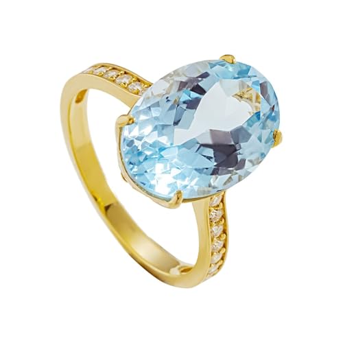 KnSam Echtes Antragsring Gold Au750, Partnerringe 4 Klaue mit Topas Blau Ovalschliff, Hochzeitsring 18K Gelbgold mit Diamant, Gelb Gold, 57 (18.1) von KnSam