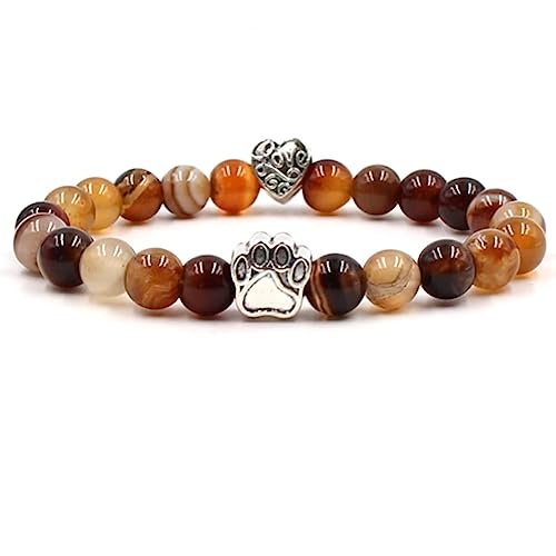 KnSam Echtes Naturstein Armband mit Pfote Love Herz Anhänger für Pärchen | 8mm Achat Perlen-Armband | Handgemacht KnSam Echtes Naturstein Armband mit Pfote Love Herz Anhänger für Pärchen | 8mm Achat Perlen-Armband | Handgemacht von KnSam
